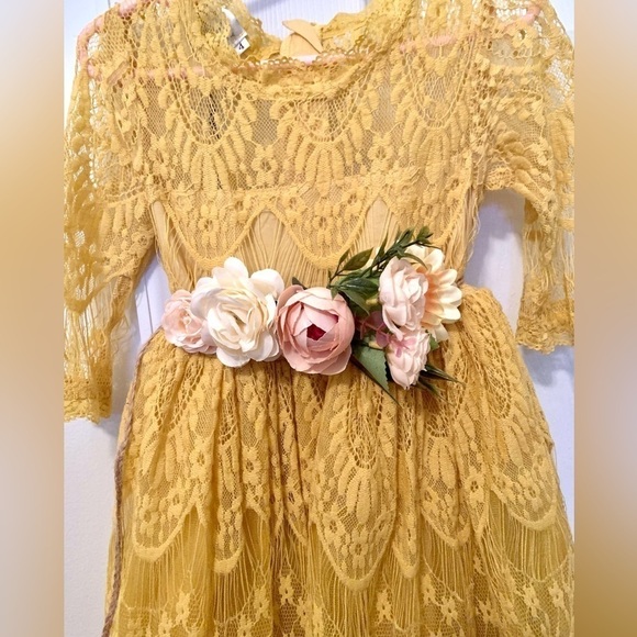 Irish Scully Girls Dress Sz 4 Yellow Lace Flower Belt - Picture 2 of 7